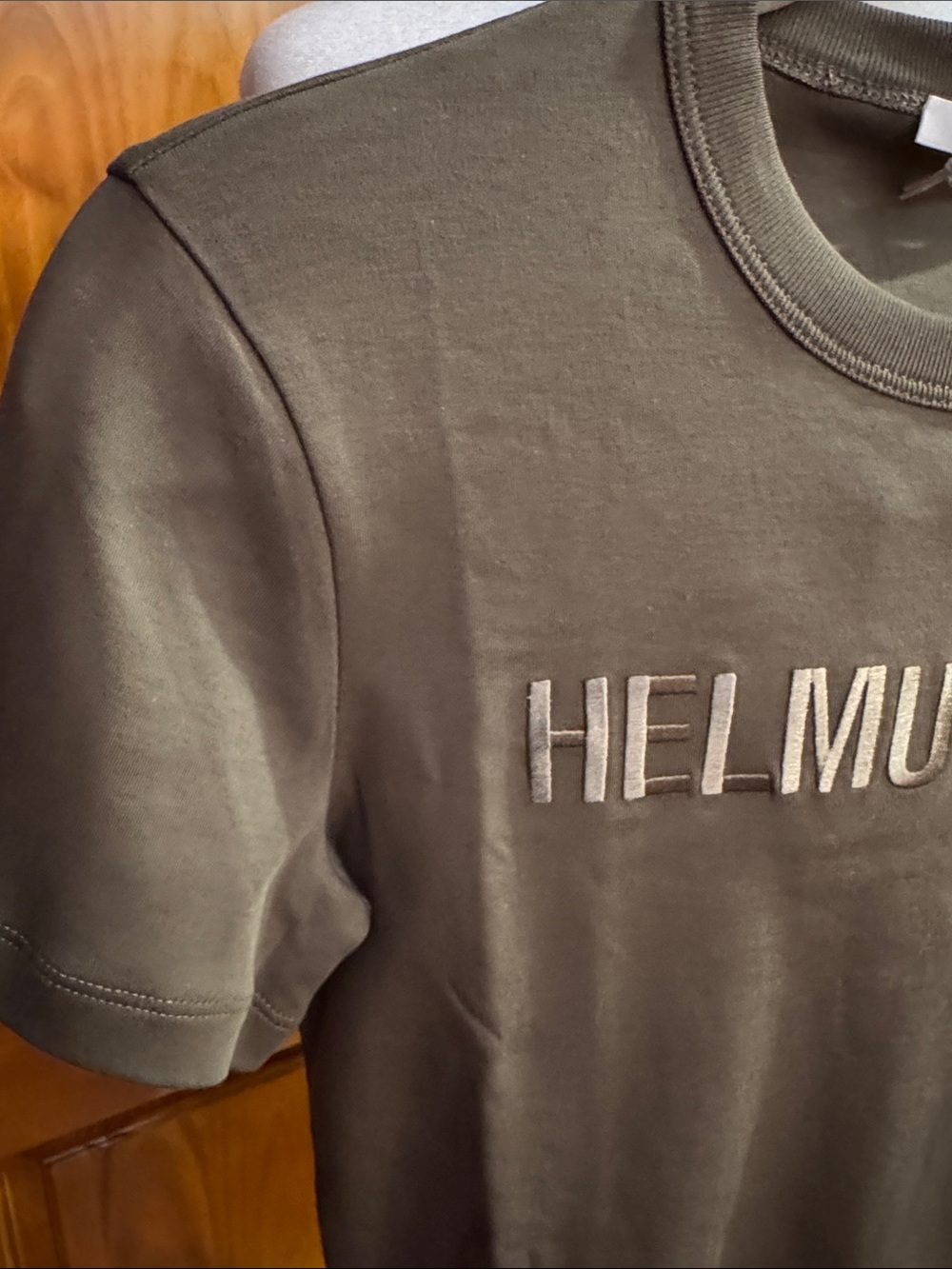Helmut Lang Olive Green Embossed Logo Tee - Picture 4 of 4